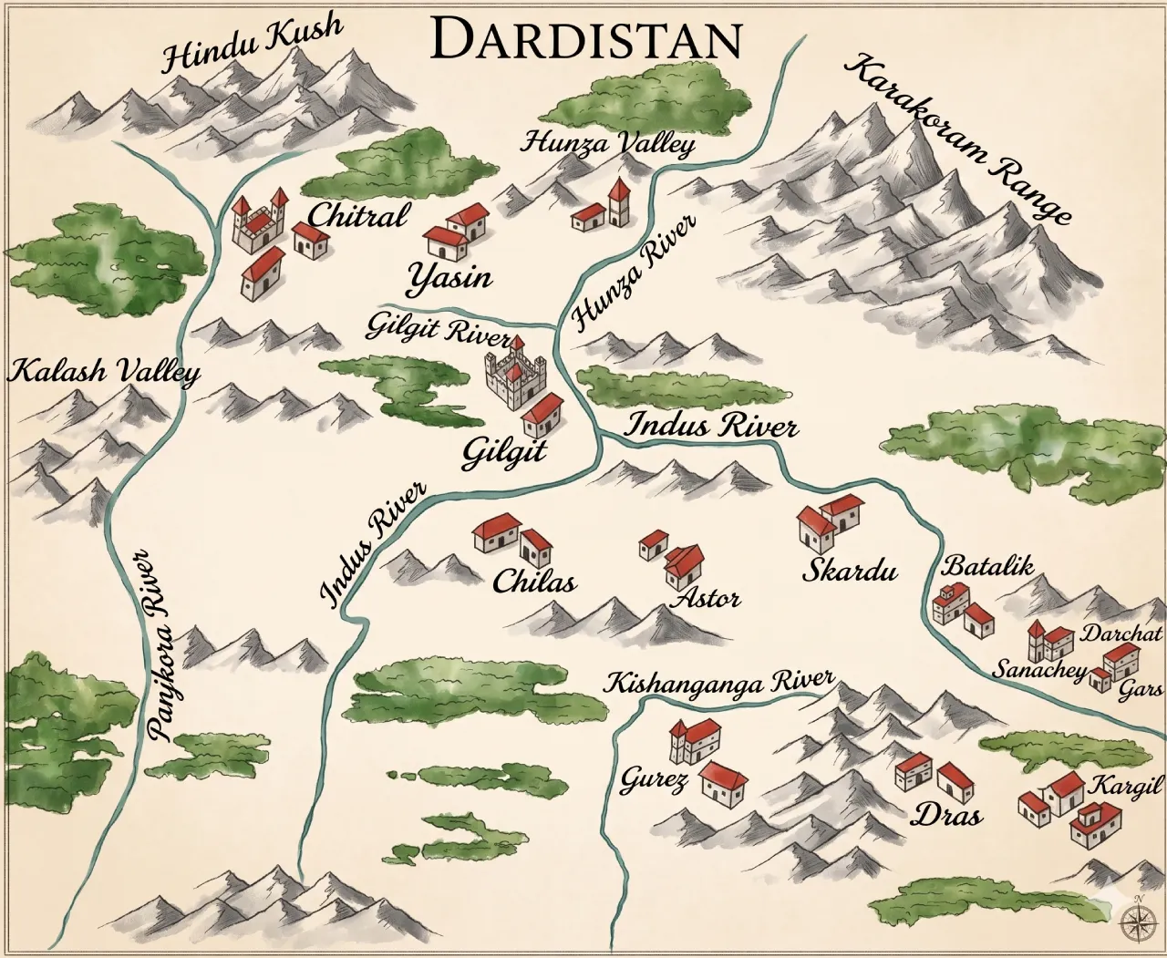 Map of Gilgit-Baltistan and Gurez — regions where Shina is spoken
